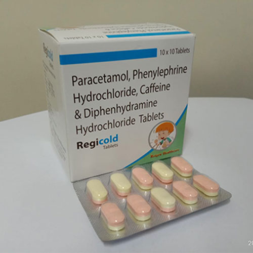 10x 10 Tablets Paracetamol, Phenylephrine Hydrochloride, Caffeine & Diphenhydramine Hydrochloride Tablets Regicold Tablets 20