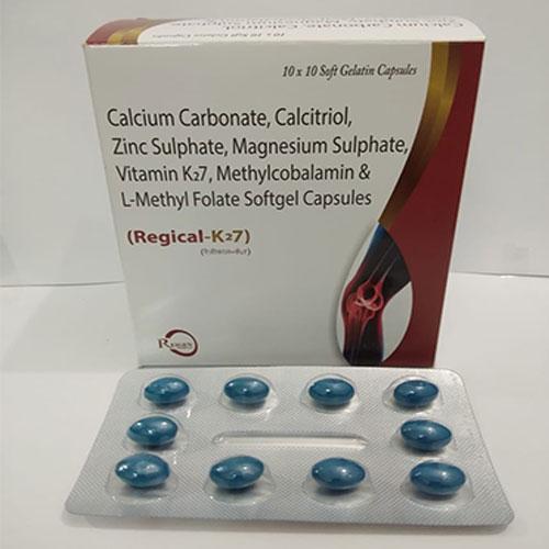 10 x 10 Soft Gelatin Capsules Calcium Carbonate, Calcitriol, Zinc Sulphate, Magnesium Sulphate, Vitamin K27, Methylcobalamin & L-Methyl Folate Softgel Capsules (Regical-K27) (AMA)