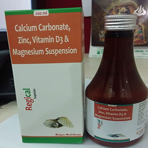 200 ml Calcium Carbonate, Zinc, Vitamin D3 & Magnesium Suspension Regical Suspension Calcium Carbonate, Zinc, Vitamin D3 & Magnesium Suspension Reiges Healthca