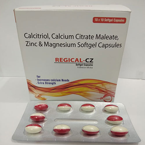 10 x 10 Softgel Capsules Calcitriol, Calcium Citrate Maleate, Zinc & Magnesium Softgel Capsules REGICAL-CZ Softgel Capsules for Increases calcium Needs -Extra Strength