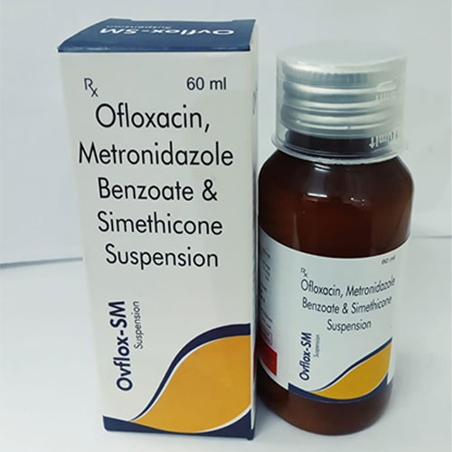 R Ofloxacin, Metronidazole Benzoate & Simethicone Suspension 60 ml Ofloxacin, Metronida Benzoate & Simethicon Suspension Ovflox-SM Ovflox-SM Suspension
