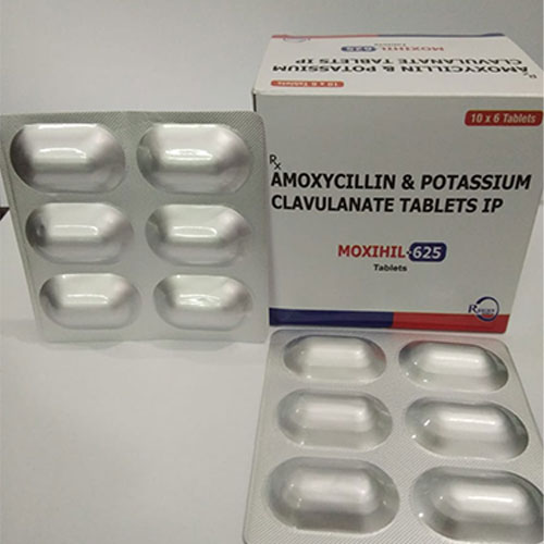 AMOXYCILLIN & POTASSIUM CLAVULANATE TABLETS P 10 x 6 Tablets 000 000 AMOXYCILLIN & POTASSIUM CLAVULANATE TABLETS IP MOXIHIL Tablets 625