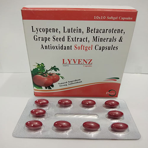 Lycopene, Lutein, Betacarotene, Grape Seed Extract, Minerals & Antioxidant Softgel Capsules LYVENZ Natural