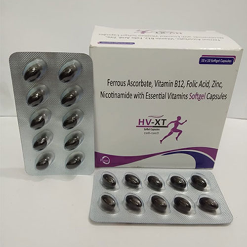 Ferrous Ascorbate, Vitamin B12, Folic Acid, Zinc, Nicotinamide with Essential Vitamins Softgel Capsules HV-XT